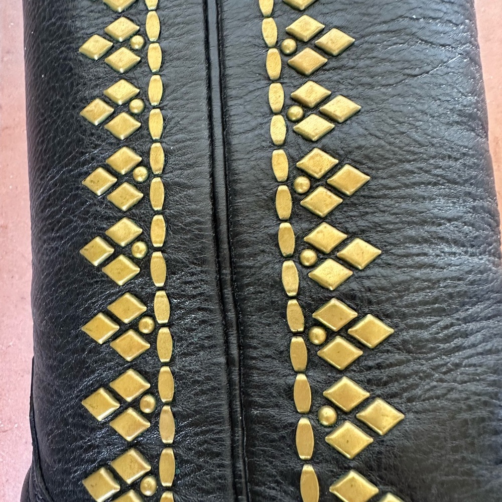Calleen Cordero women’s black cowboy boot w/ brass diamond embellishment Size 6 - Picture 5 of 13